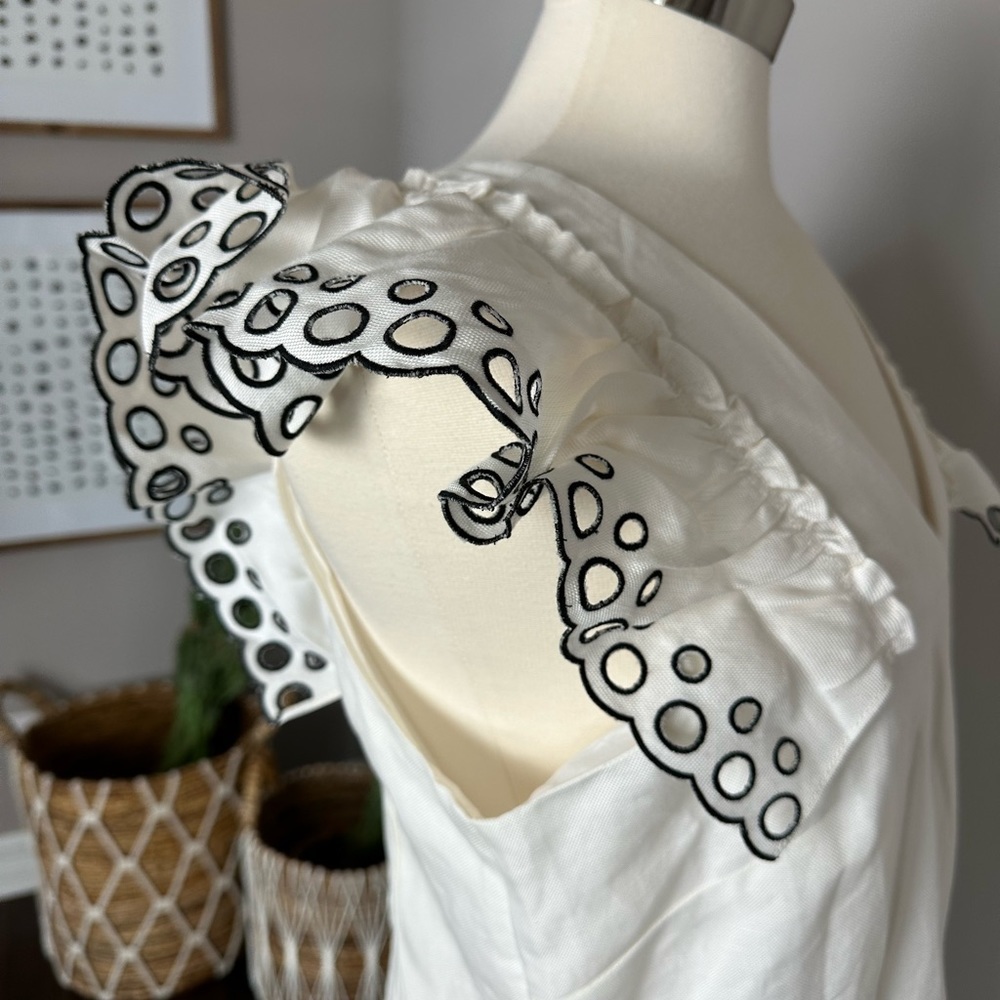J. Crew Dress Embroidered Eyelet Ruffle Sleeveless Resort Wear Ivory & Black 12 - Picture 8 of 15